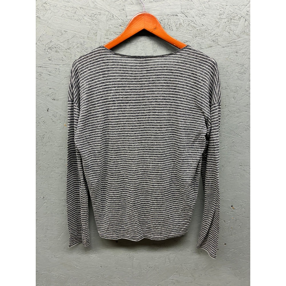 Lacoste Striped Linen Blend V Neck Shirt Women's M (38) Gray White Long Sleeve T - Picture 8 of 9